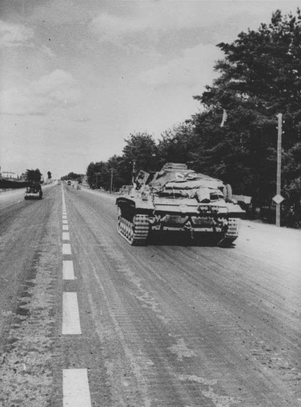 German Panzer III tank was spotted on the move along the Minsk-Moscow road, in the central section of the Eastern Front, in 1941