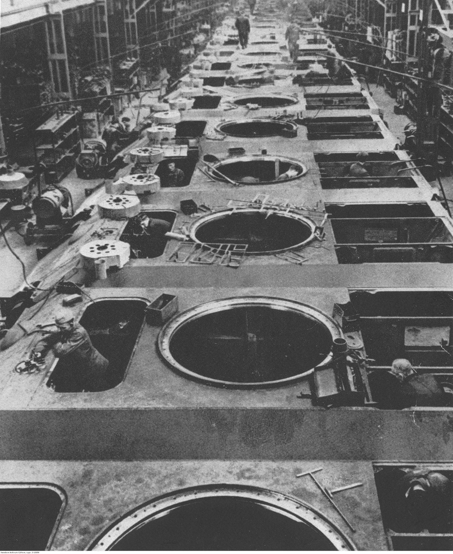 Top view of the assembly hall of the German tanks PzKpfw V Sd Kfz 171 Panther tanks, in September, 1944. Location unknown.