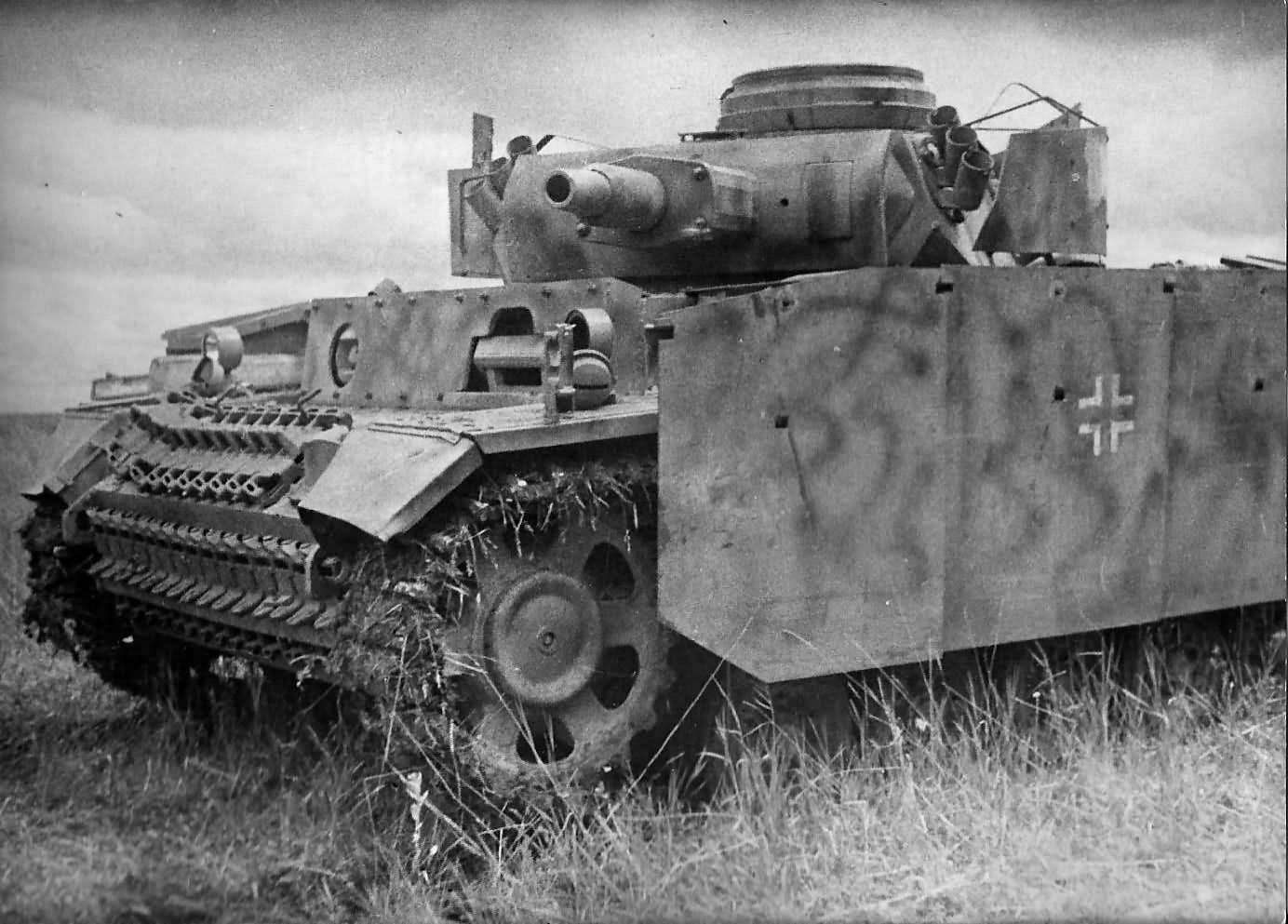 Panzerkampfwagen III Ausf N with short barrel main gun and extra side armour<a href="https://www.quora.com/What-was-the-role-of-the-Panzer-III-tank-in-World-War-II-Why-is-it-underappreciated-compared-to-other-tanks-like-the-Tiger-Panther-or-T-34" rel="nofollow"> Source</a>