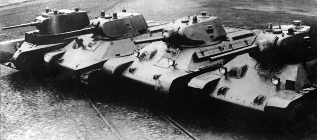 T-34 and its family, prototypres of the top tank of world war 2<a href="https://upload.wikimedia.org/wikipedia/commons/7/7d/T-34_prototypes.jpg" rel="nofollow"> Source</a>